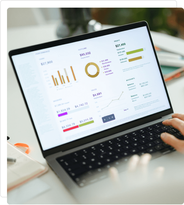 Person analyzing data charts on a tablet device.