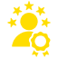 Yellow icon showing a person with stars around their head.