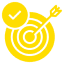 A smiling clock with a dart hitting the center of a target.